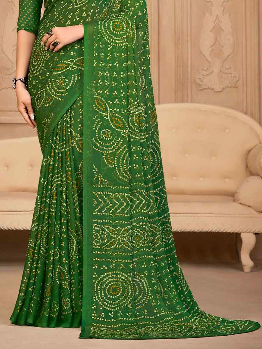 Green Chiffon Printed Festival Casual Contemporary Saree