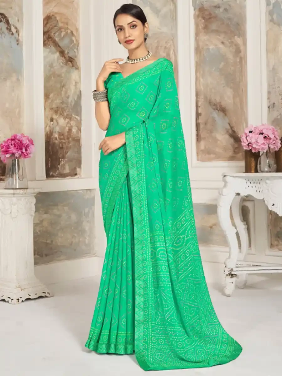 Green Chiffon Printed Festival Casual Contemporary Saree