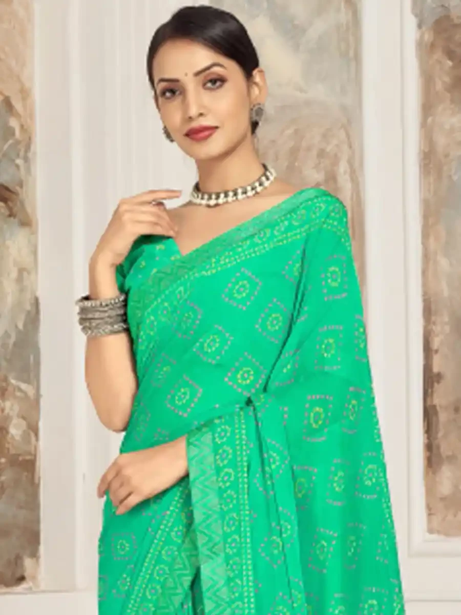 Green Chiffon Printed Festival Casual Contemporary Saree