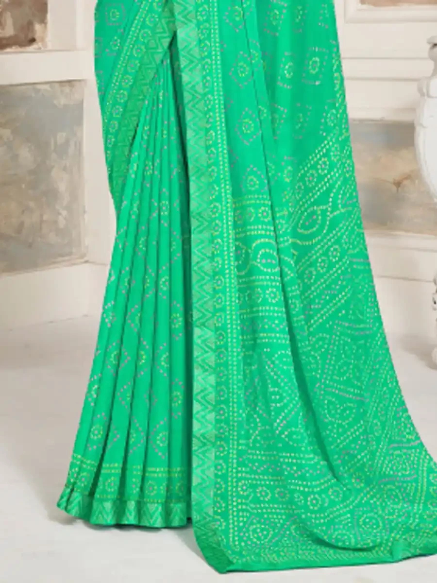 Green Chiffon Printed Festival Casual Contemporary Saree