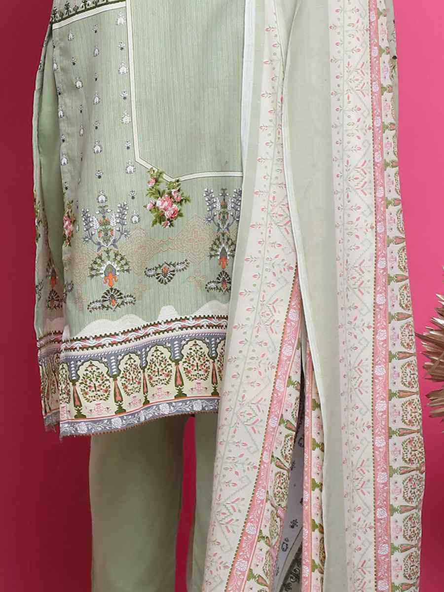 Green Cotton Embroidered Casual Festival Pant Salwar Kameez