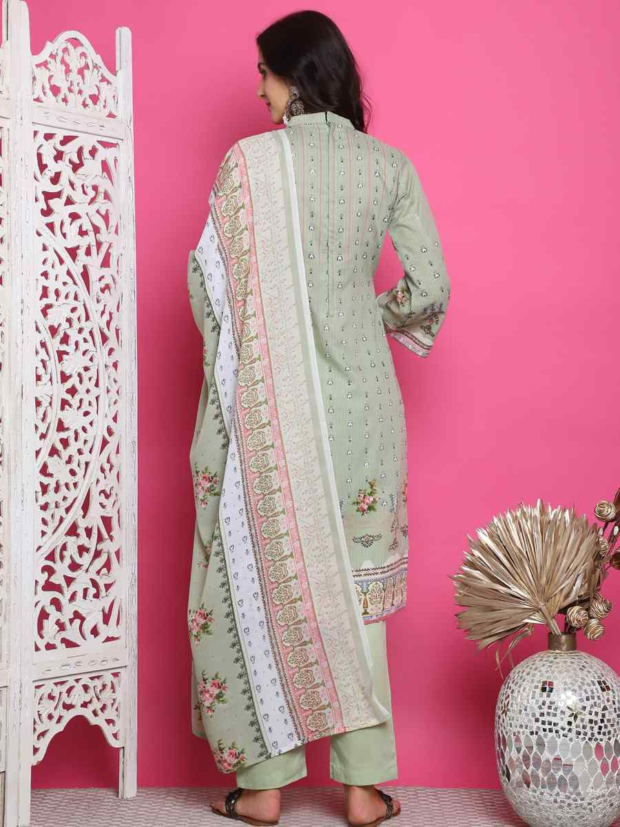 Green Cotton Embroidered Casual Festival Pant Salwar Kameez