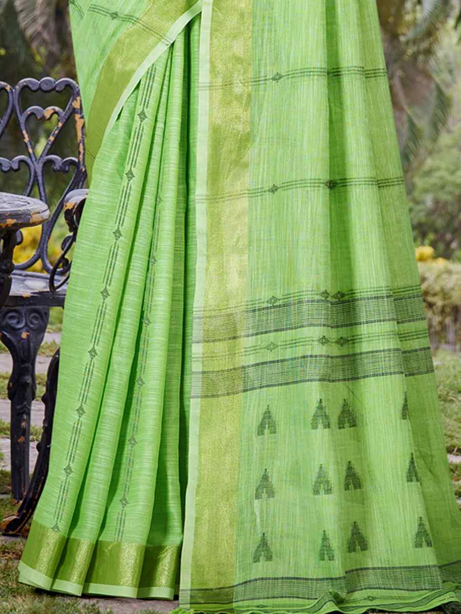 Green Cotton Handwoven Festival Casual Classic Style Saree