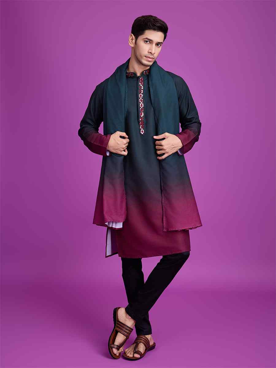 Green Cotton Woven Festival Casual Kurta