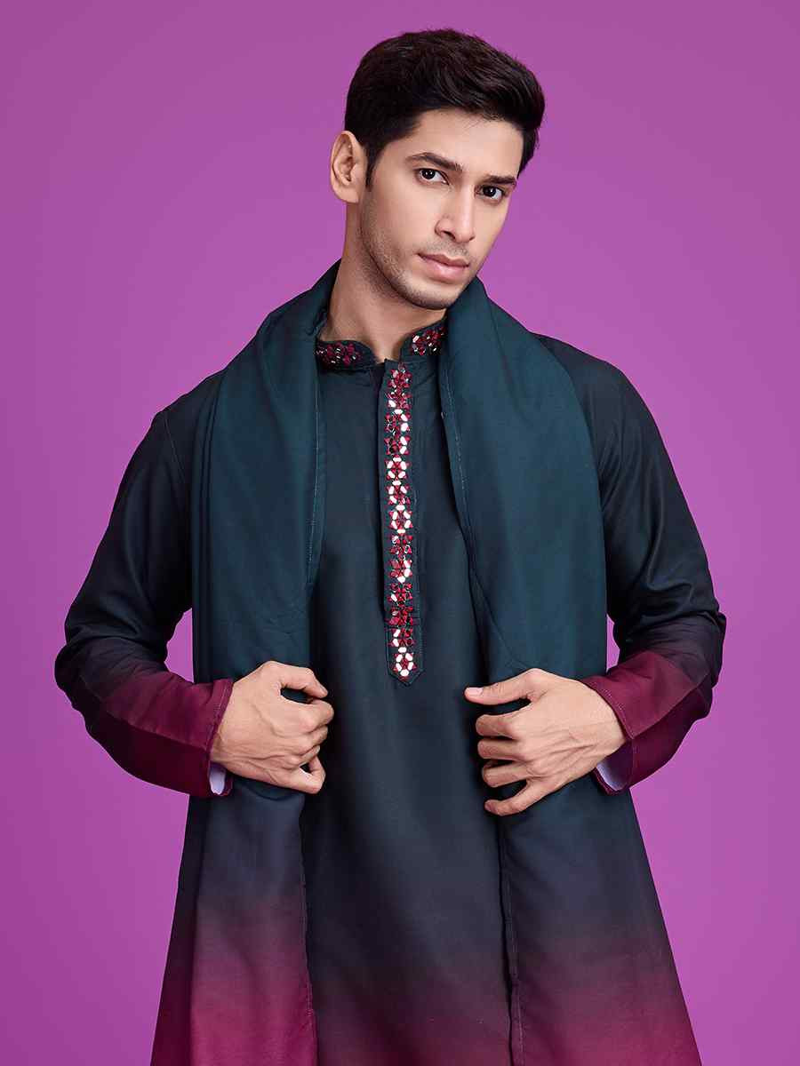 Green Cotton Woven Festival Casual Kurta