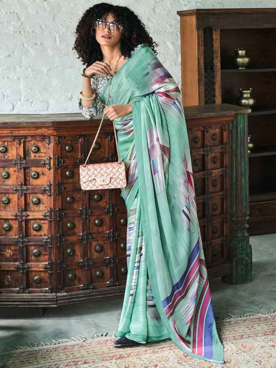 Green Crepe Soft Silk Printed Festival Casual Contemporary Saree