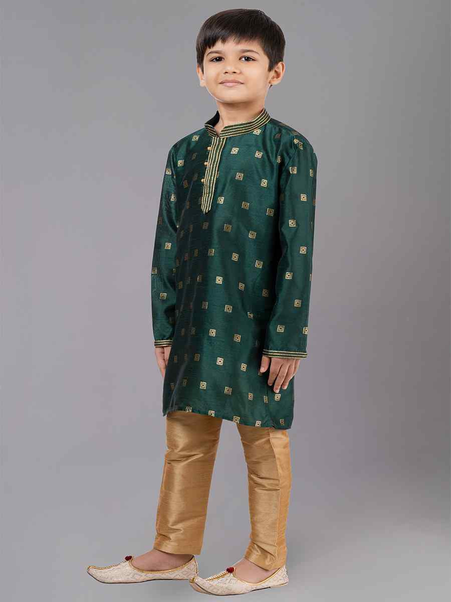 Green Dhupion Silk With  Jacquard  Embroidered Festival Traditional Kurta Pyjama Boys Wear