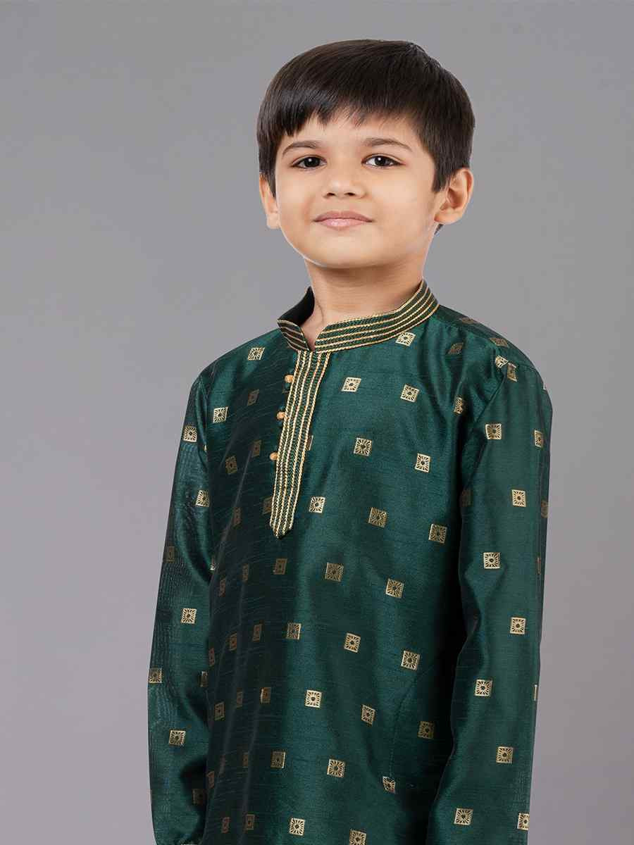 Green Dhupion Silk With  Jacquard  Embroidered Festival Traditional Kurta Pyjama Boys Wear