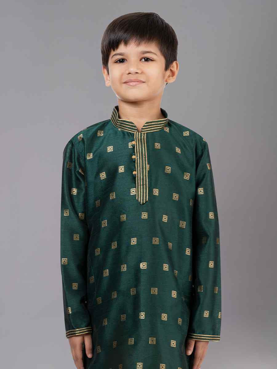 Green Dhupion Silk With  Jacquard  Embroidered Festival Traditional Kurta Pyjama Boys Wear