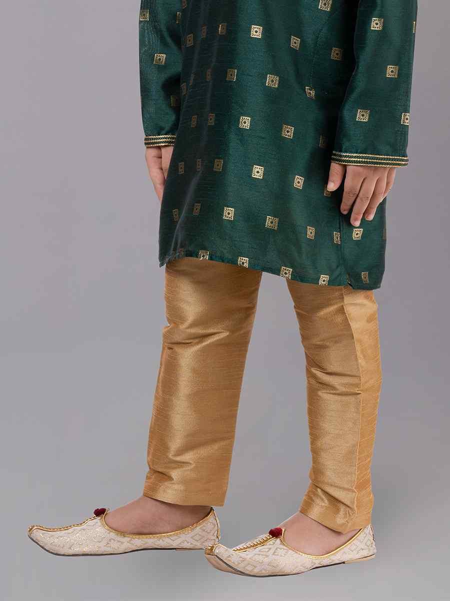 Green Dhupion Silk With  Jacquard  Embroidered Festival Traditional Kurta Pyjama Boys Wear