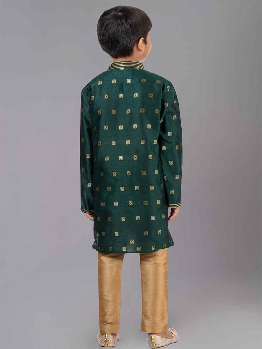 Green Dhupion Silk With  Jacquard  Embroidered Festival Traditional Kurta Pyjama Boys Wear