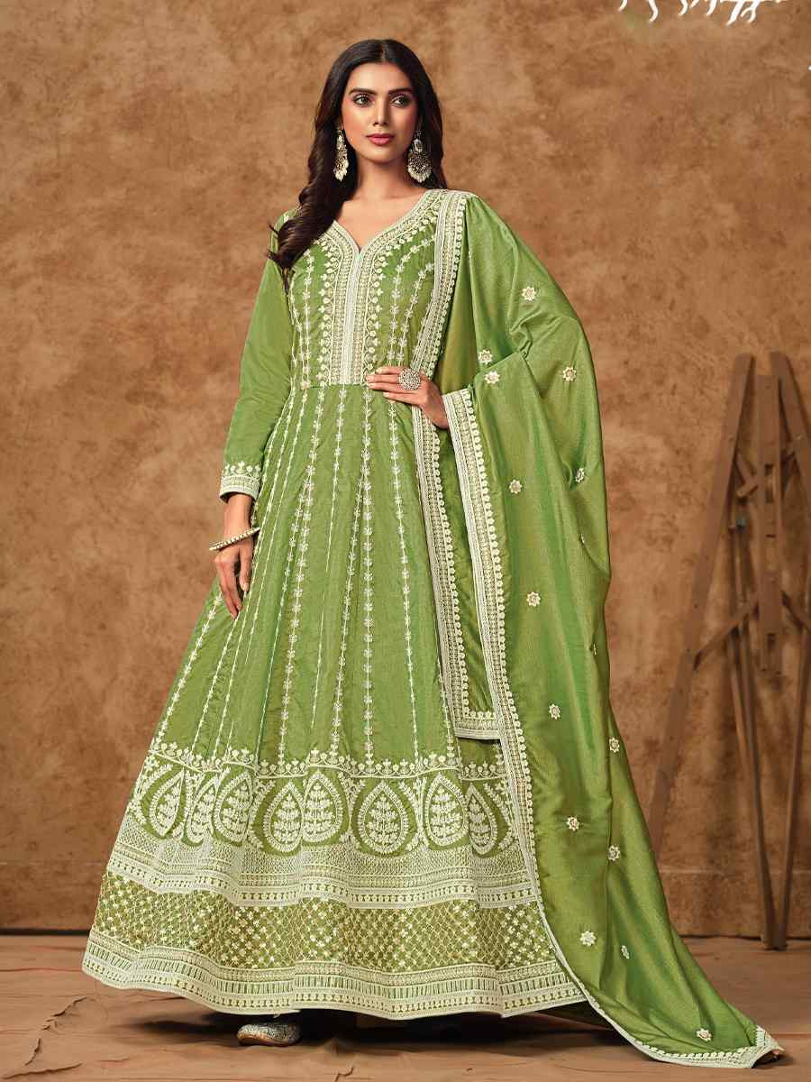 Green Dolla Slik Embroidered Festival Casual Gown