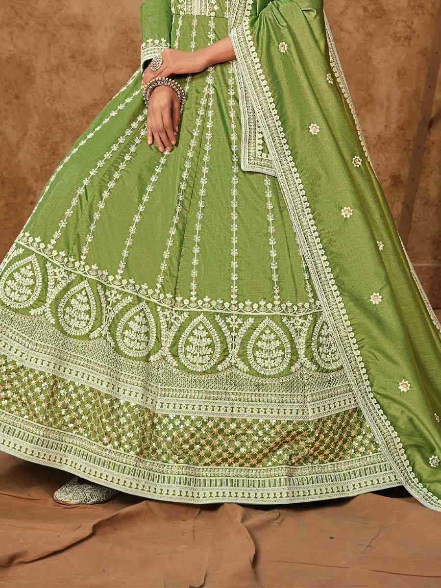 Green Dolla Slik Embroidered Festival Casual Gown