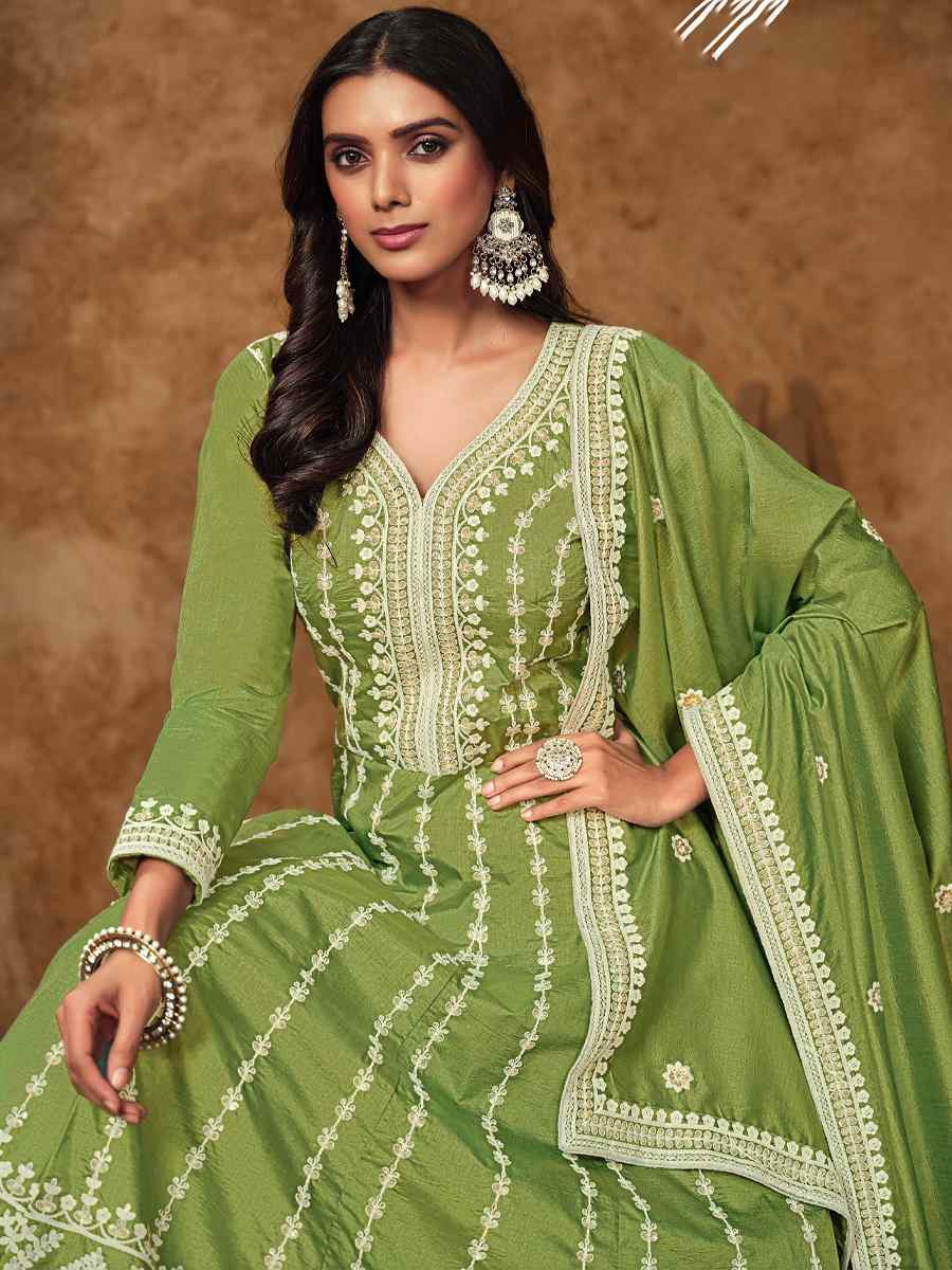 Green Dolla Slik Embroidered Festival Casual Gown