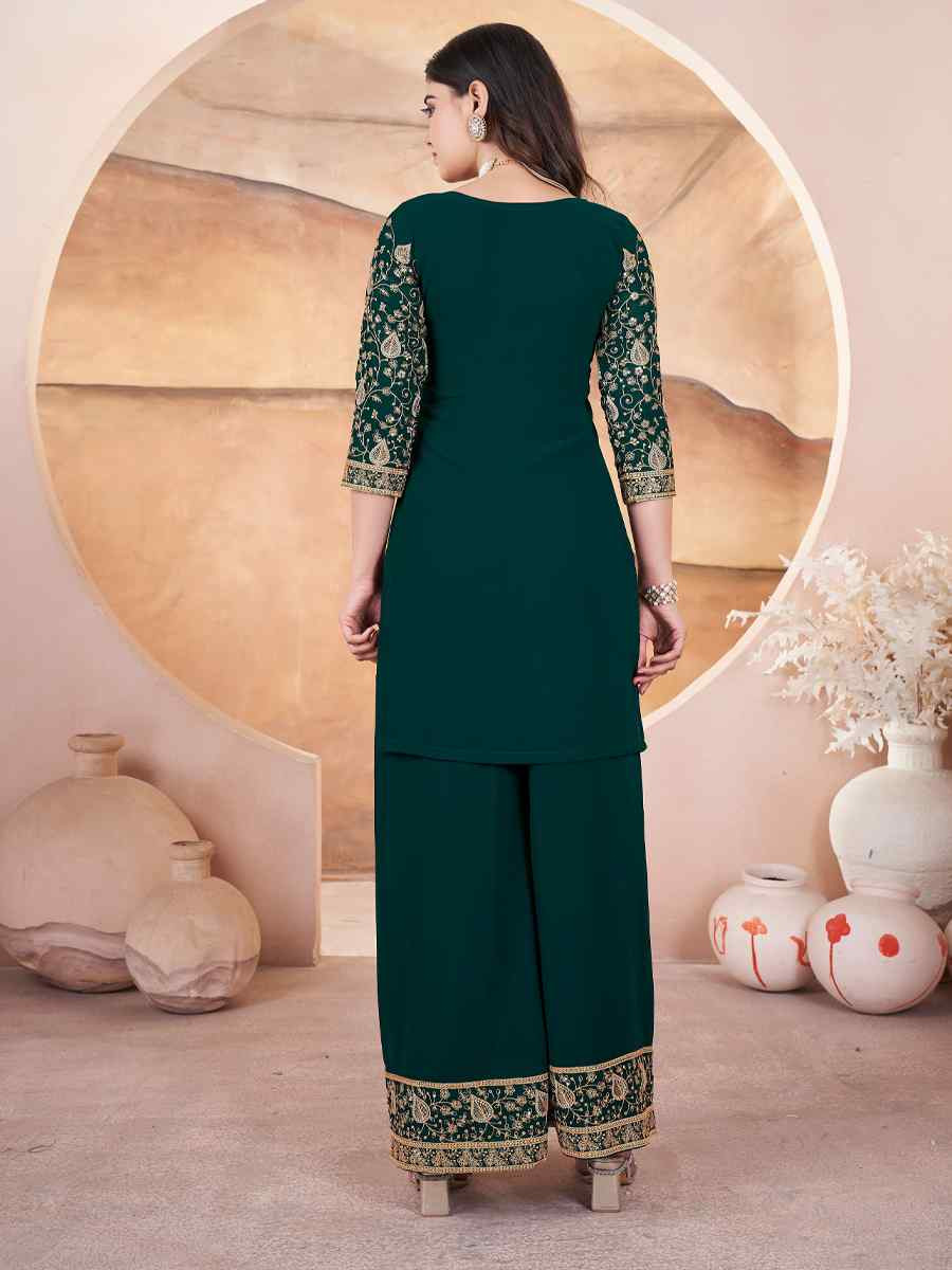 Green Faux Georgette Embroidered Festival Casual Palazzo Pant Salwar Kameez