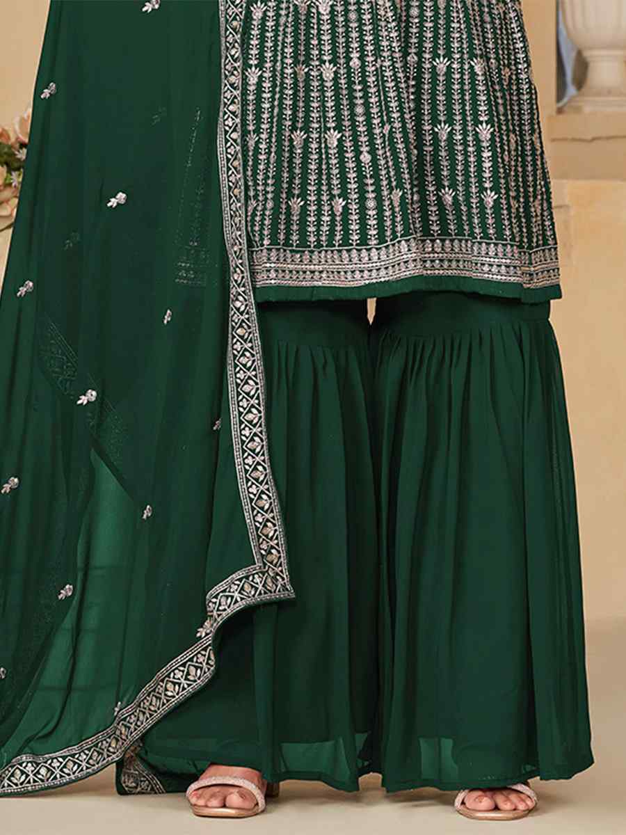 Green Faux Georgette Embroidered Festival Mehendi Sharara Pant Salwar Kameez