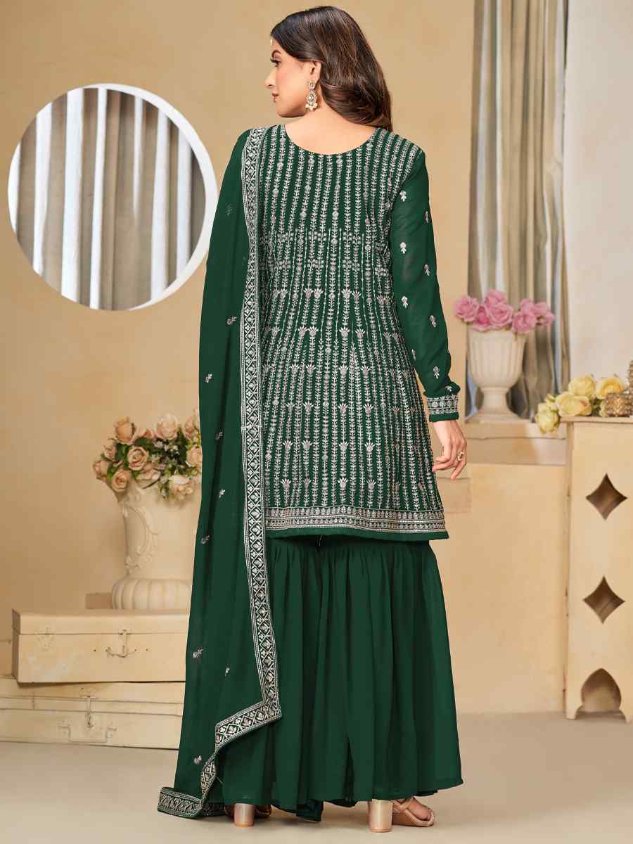 Green Faux Georgette Embroidered Festival Mehendi Sharara Pant Salwar Kameez