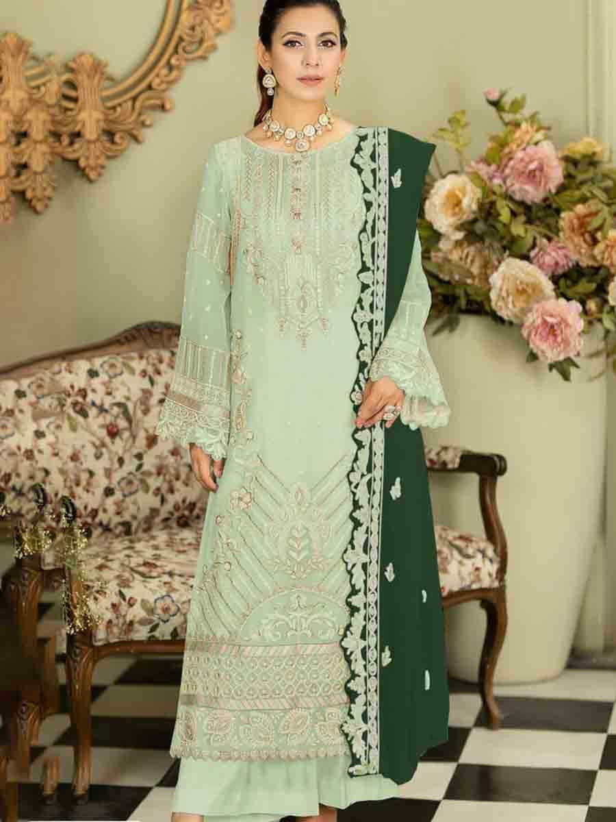 Green Faux Georgette Embroidered Festival Wedding Palazzo Pant Salwar Kameez