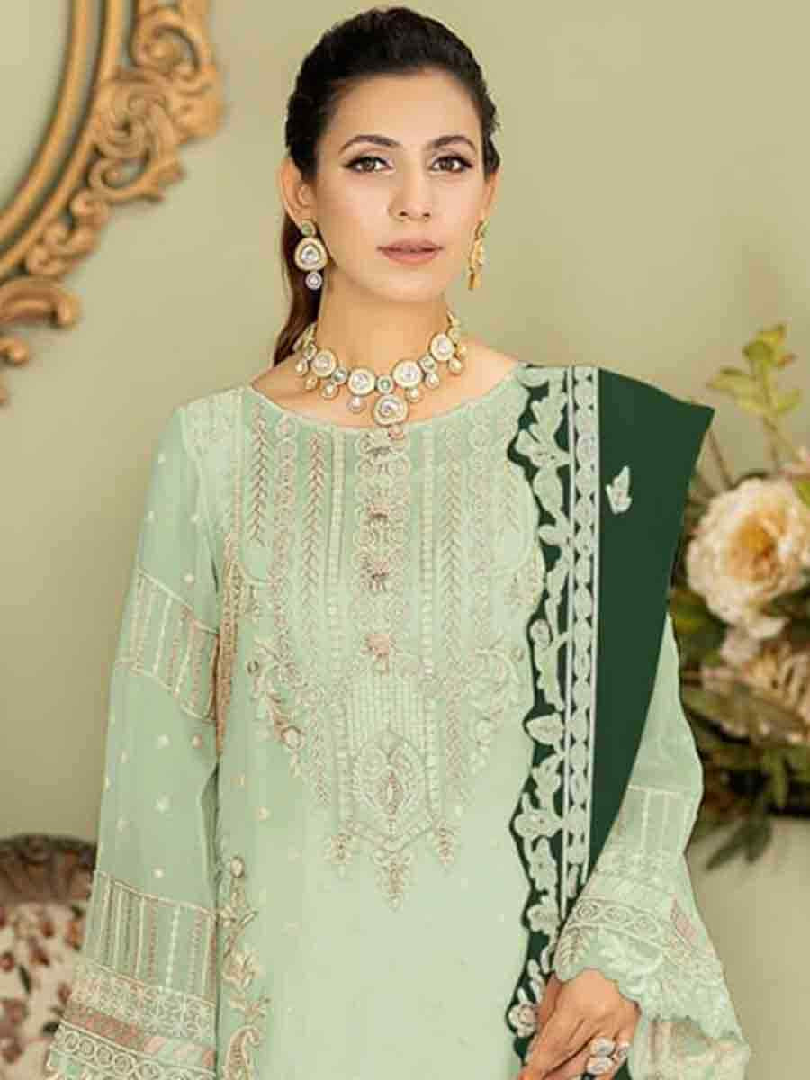 Green Faux Georgette Embroidered Festival Wedding Palazzo Pant Salwar Kameez