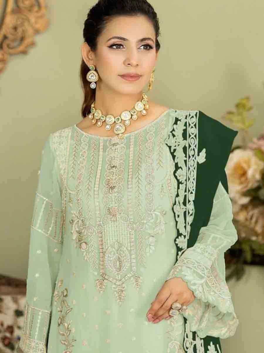 Green Faux Georgette Embroidered Festival Wedding Palazzo Pant Salwar Kameez