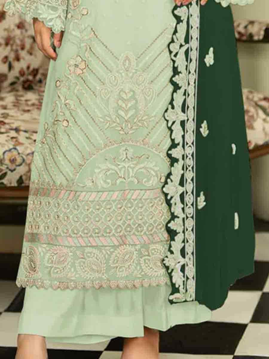 Green Faux Georgette Embroidered Festival Wedding Palazzo Pant Salwar Kameez