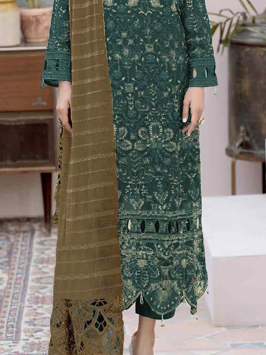 Green Faux Georgette Embroidered Festival Wedding Pant Salwar Kameez