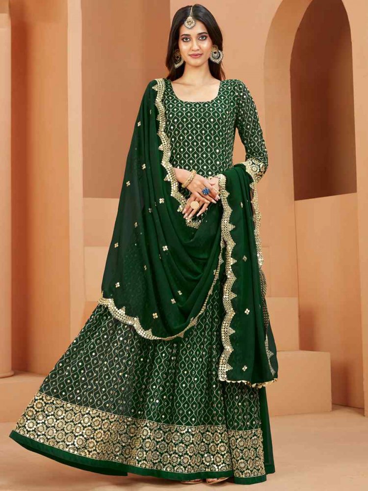 Green Faux Georgette Embroidered Wedding Festival Anarkali Salwar Kameez