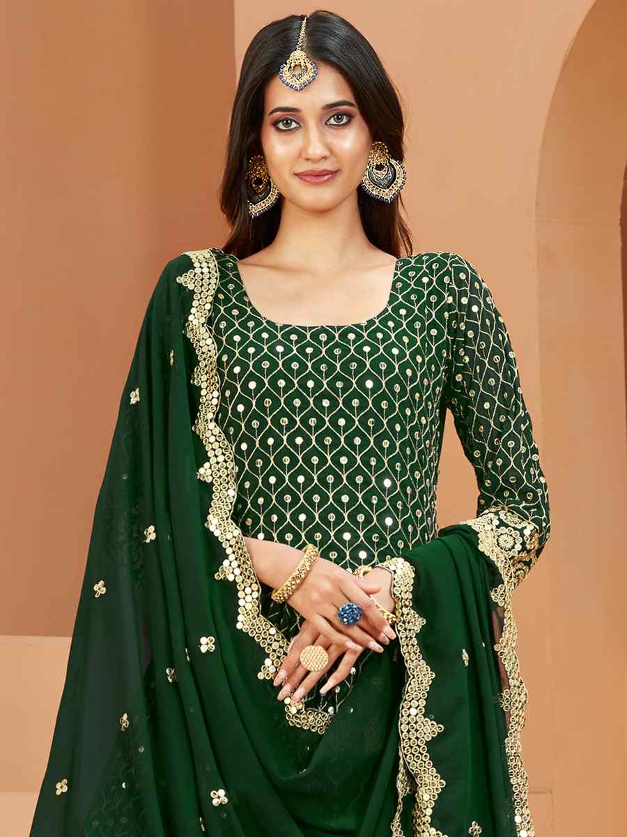 Green Faux Georgette Embroidered Wedding Festival Anarkali Salwar Kameez