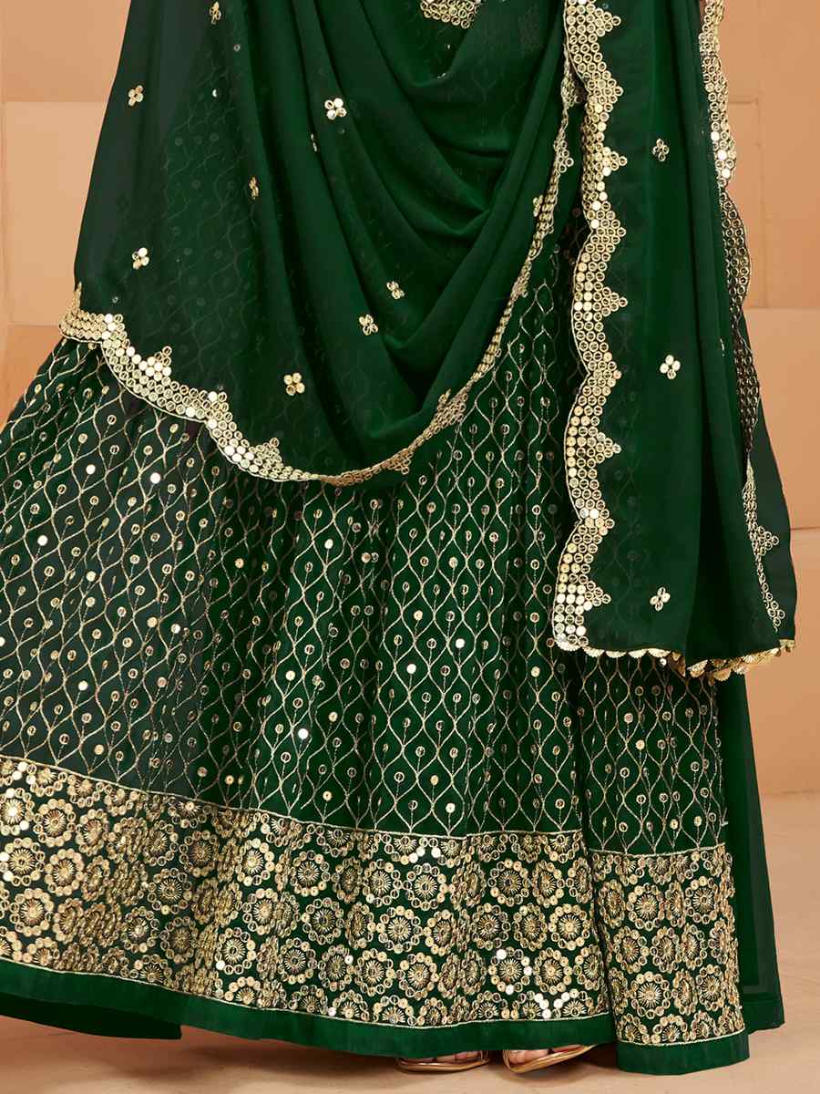 Green Faux Georgette Embroidered Wedding Festival Anarkali Salwar Kameez