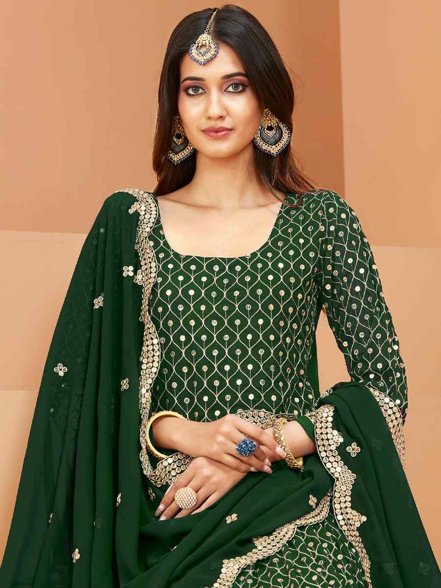 Green Faux Georgette Embroidered Wedding Festival Anarkali Salwar Kameez