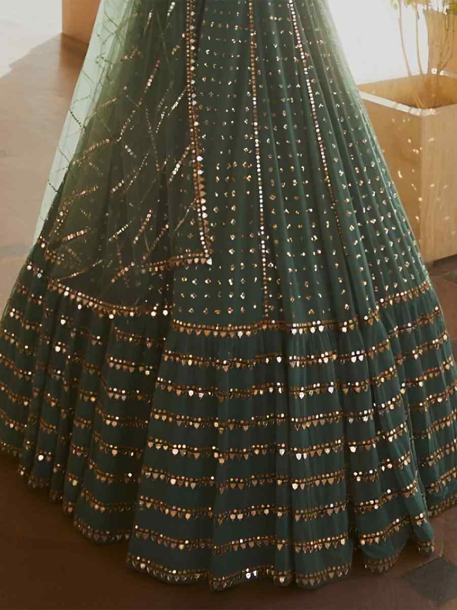 Green Faux Georgette Embroidery Bridesmaid Wedding Heavy Border Lehenga Choli