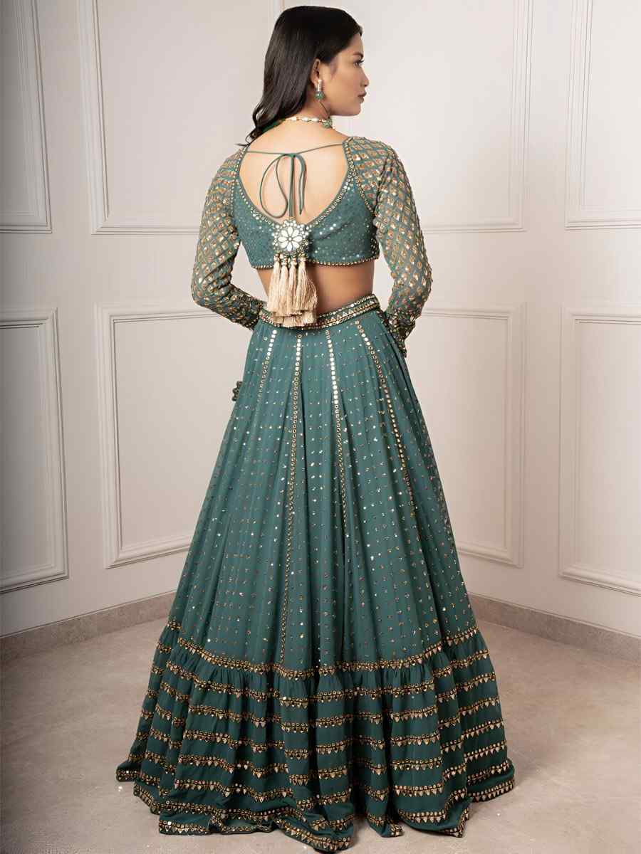 Green Faux Georgette Embroidery Bridesmaid Wedding Heavy Border Lehenga Choli