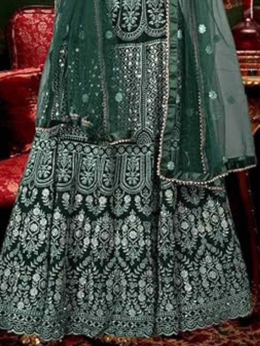 Green Faux Georgette Embroidery Reception Party Wear Heavy Border Lehenga Choli