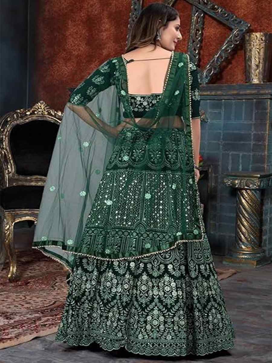 Green Faux Georgette Embroidery Reception Party Wear Heavy Border Lehenga Choli