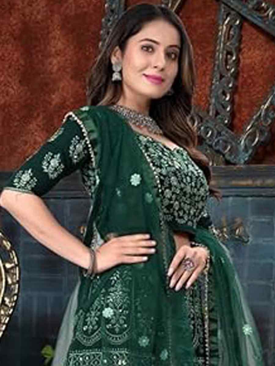 Green Faux Georgette Embroidery Reception Party Wear Heavy Border Lehenga Choli