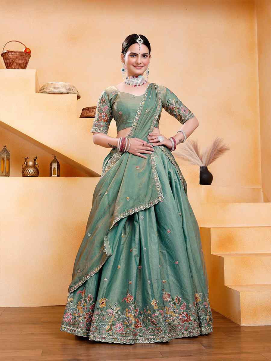 Green Fendy Silk Embroidered Reception Wedding Bridal Lehenga Choli