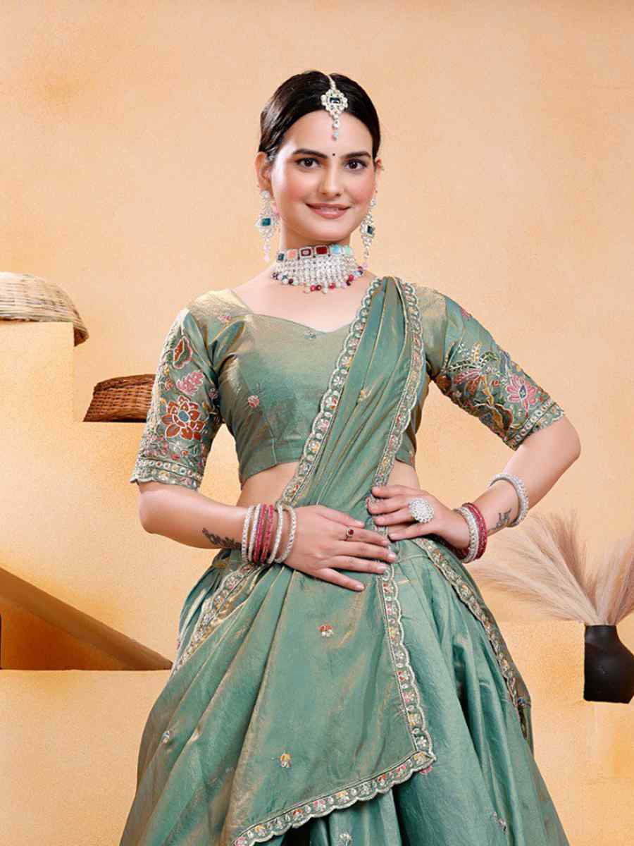 Green Fendy Silk Embroidered Reception Wedding Bridal Lehenga Choli