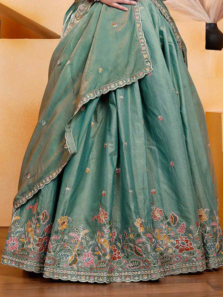 Green Fendy Silk Embroidered Reception Wedding Bridal Lehenga Choli