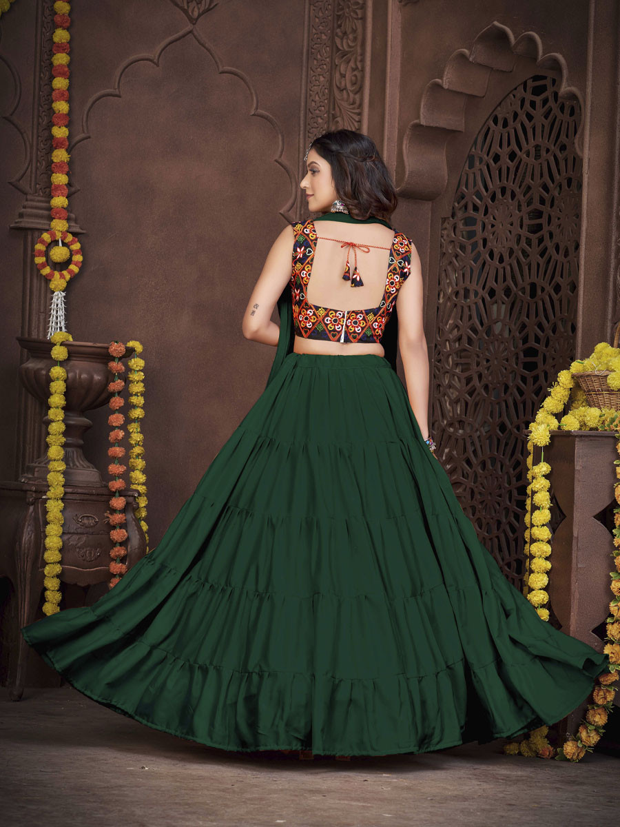 Green French Crepe Printed Festival Mehendi Circular Lehenga Choli