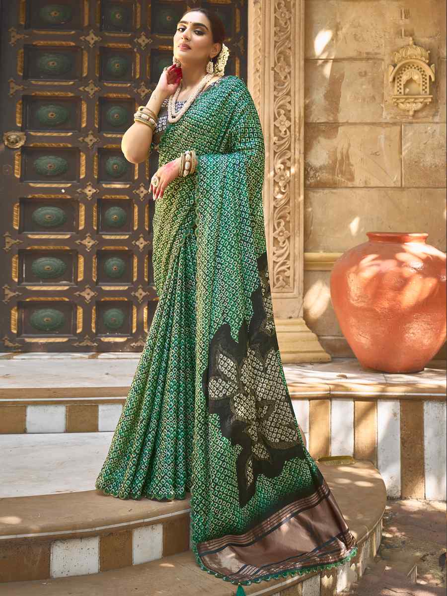 Green Gajji Silk Handwoven Festival Casual Heavy Border Saree