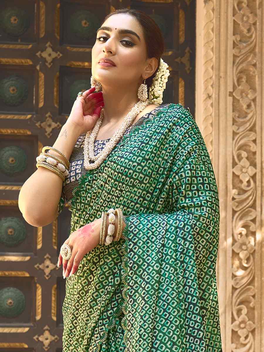 Green Gajji Silk Handwoven Festival Casual Heavy Border Saree