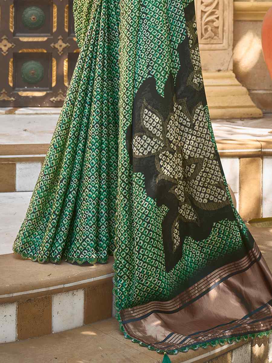 Green Gajji Silk Handwoven Festival Casual Heavy Border Saree