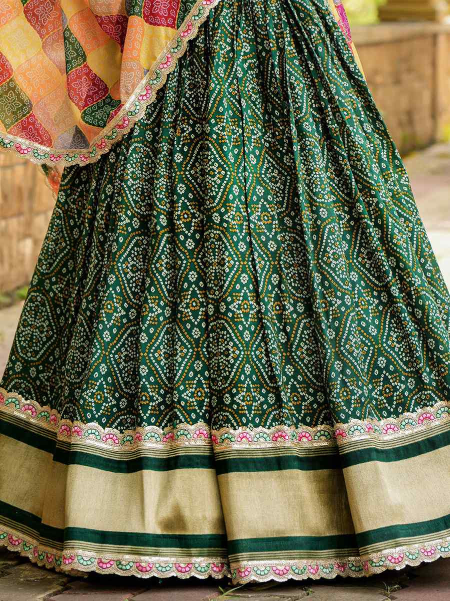 Green Gajji Soft Silk Embroidered Mehendi Festival Circular Lehenga Choli