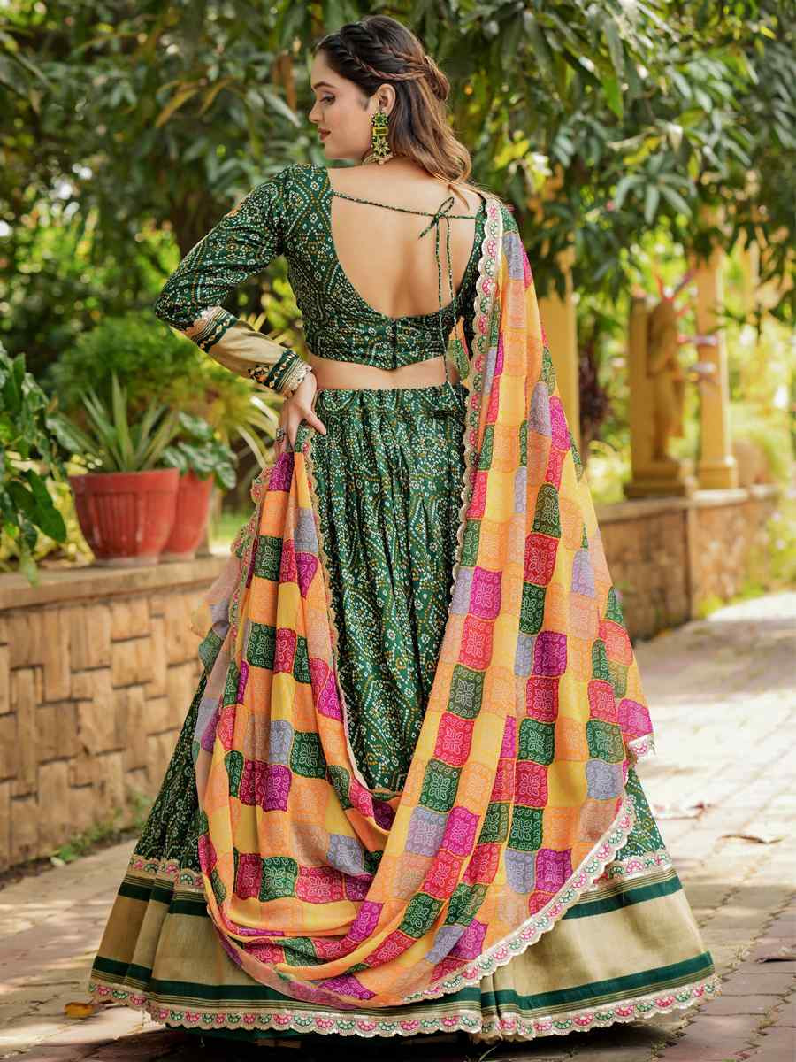 Green Gajji Soft Silk Embroidered Mehendi Festival Circular Lehenga Choli