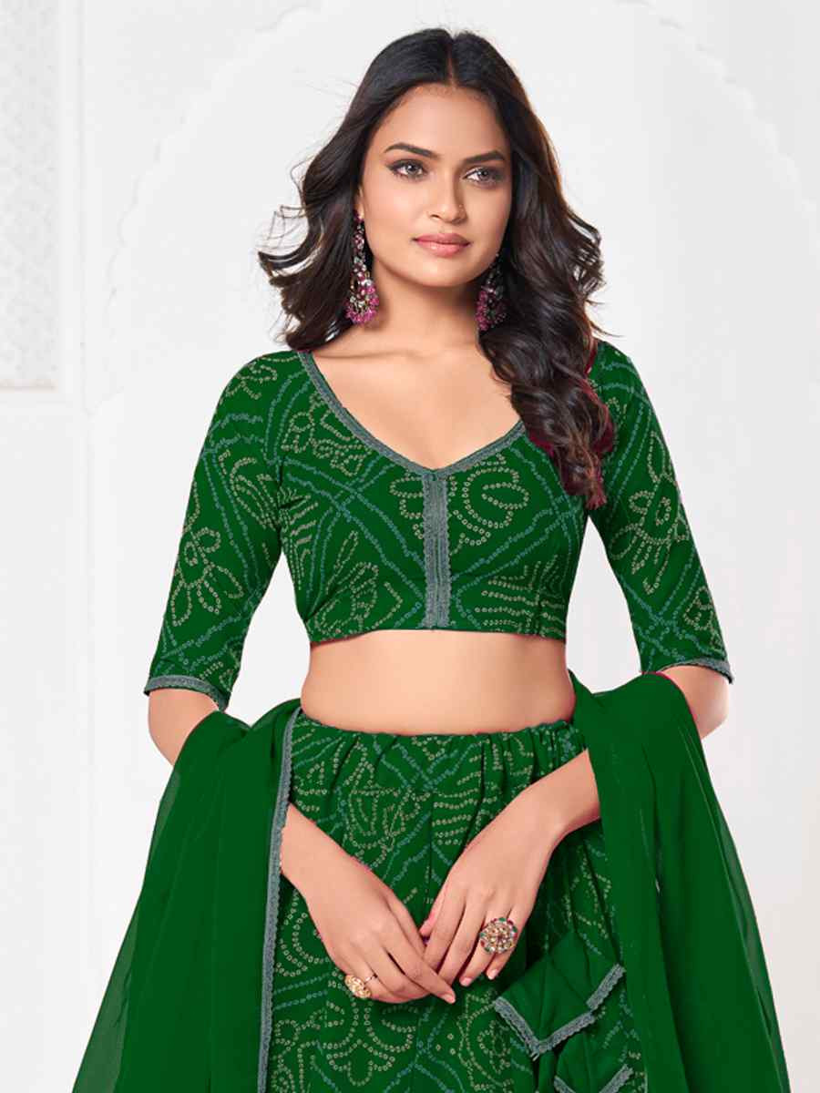 Green Georgette Bandhani Print Reception Wedding Heavy Border Lehenga Choli