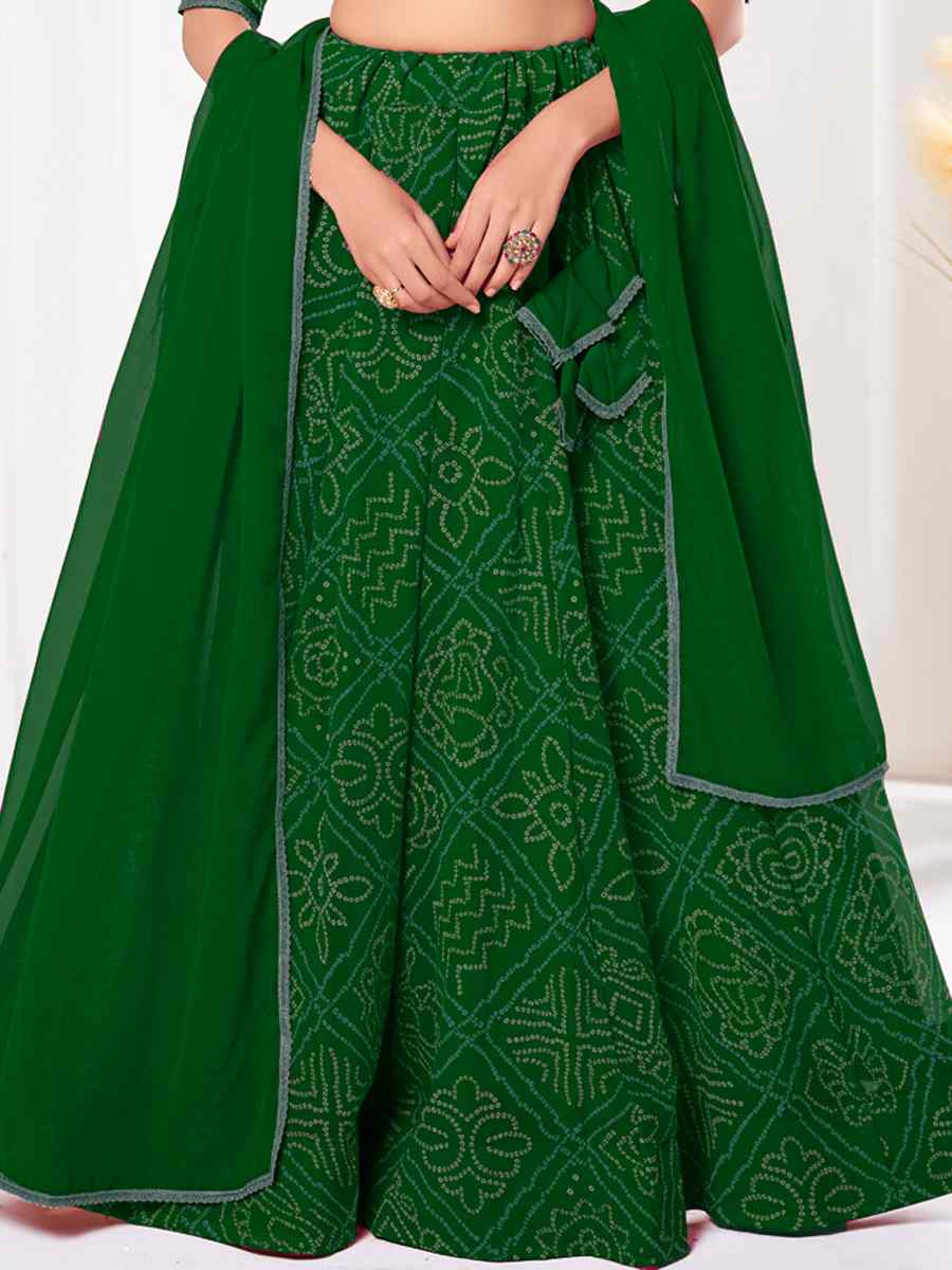 Green Georgette Bandhani Print Reception Wedding Heavy Border Lehenga Choli