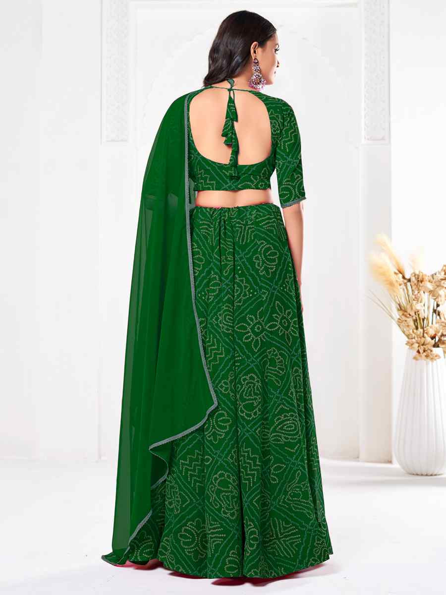 Green Georgette Bandhani Print Reception Wedding Heavy Border Lehenga Choli