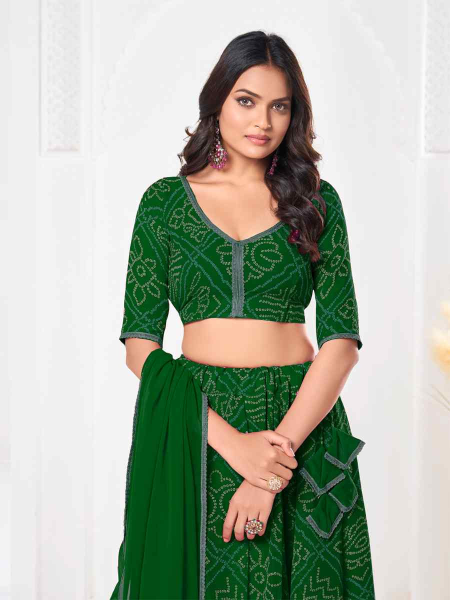 Green Georgette Bandhani Print Reception Wedding Heavy Border Lehenga Choli