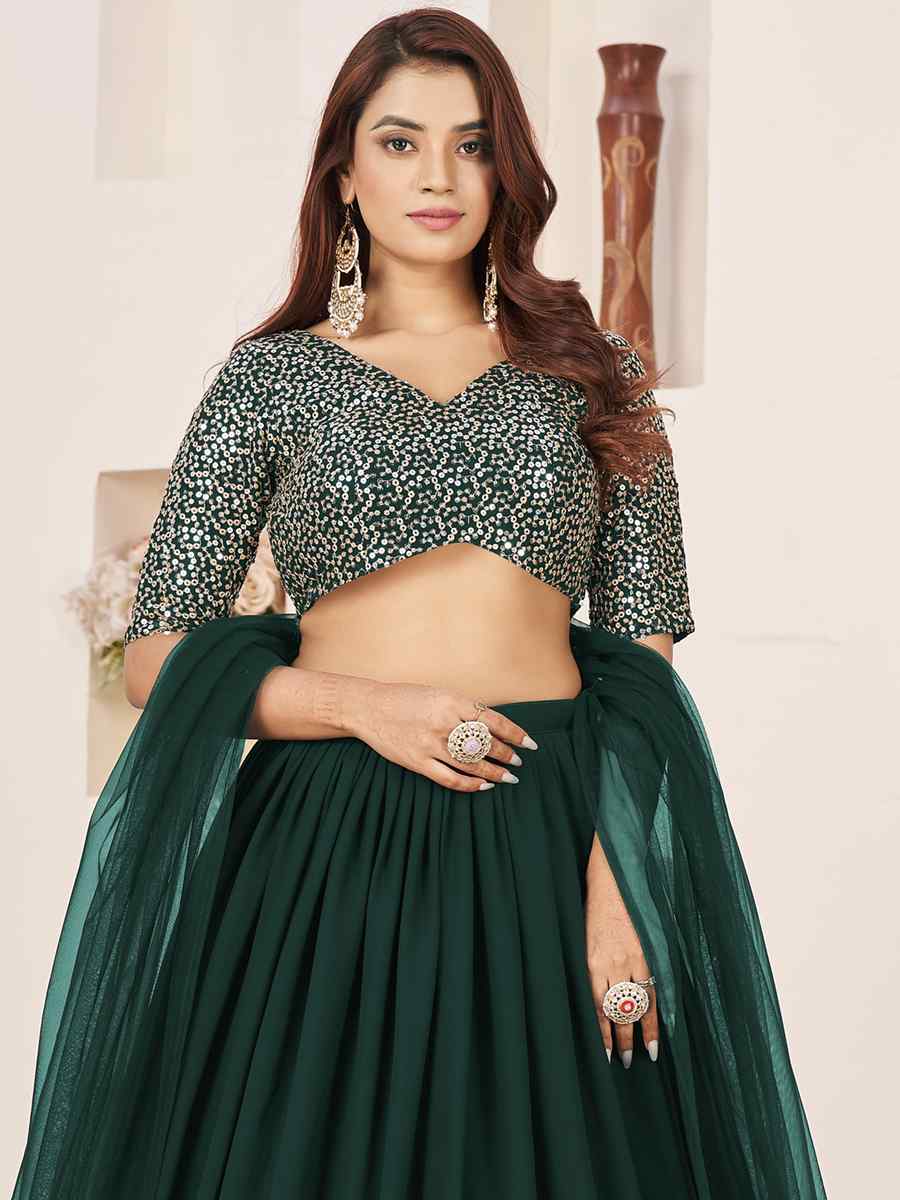 Green Georgette Embroidered Bridesmaid Wedding Heavy Border Lehenga Choli