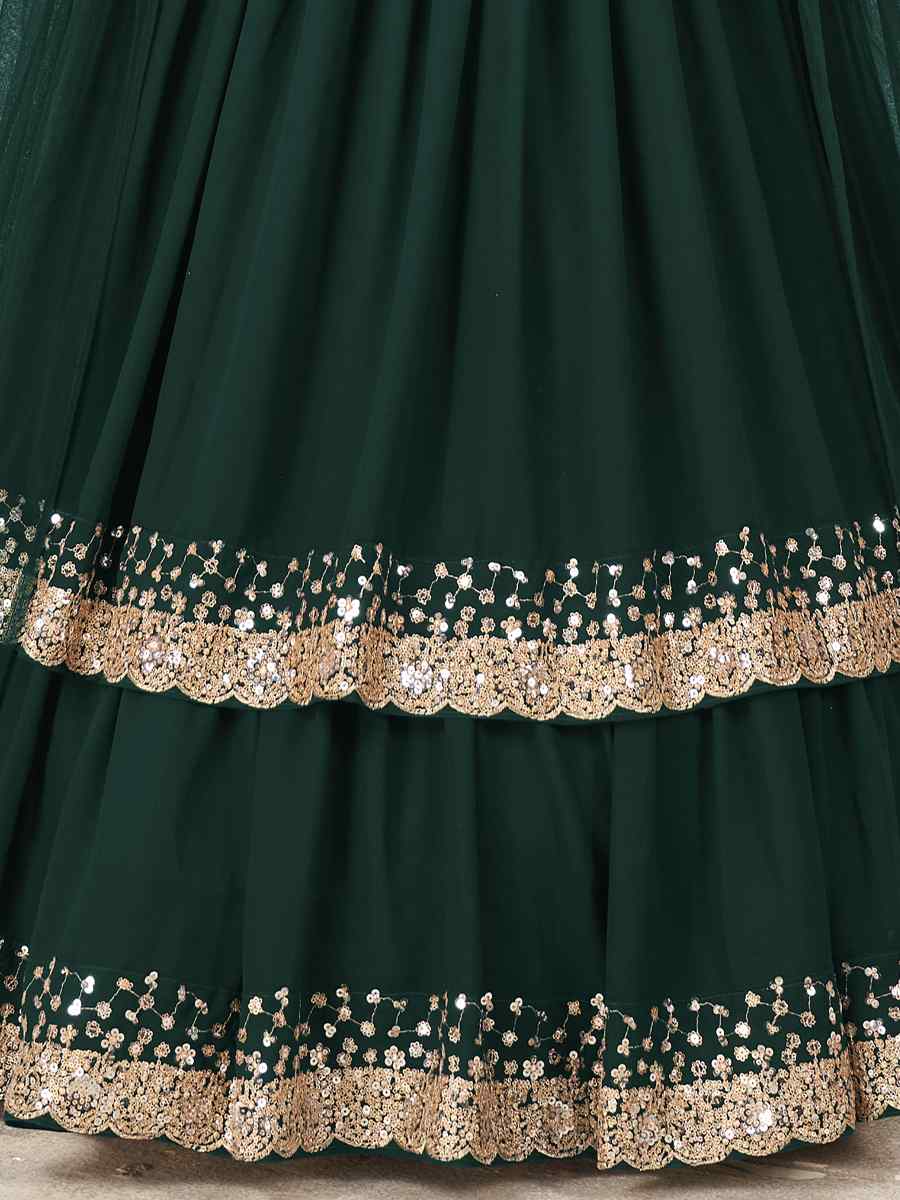 Green Georgette Embroidered Bridesmaid Wedding Heavy Border Lehenga Choli